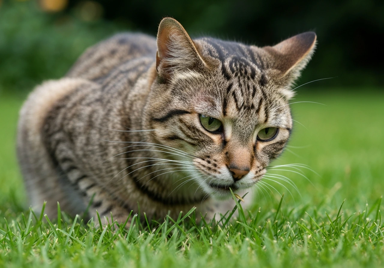 Poets die in een Nederlandse tuin op een grasveldje aan het eten is