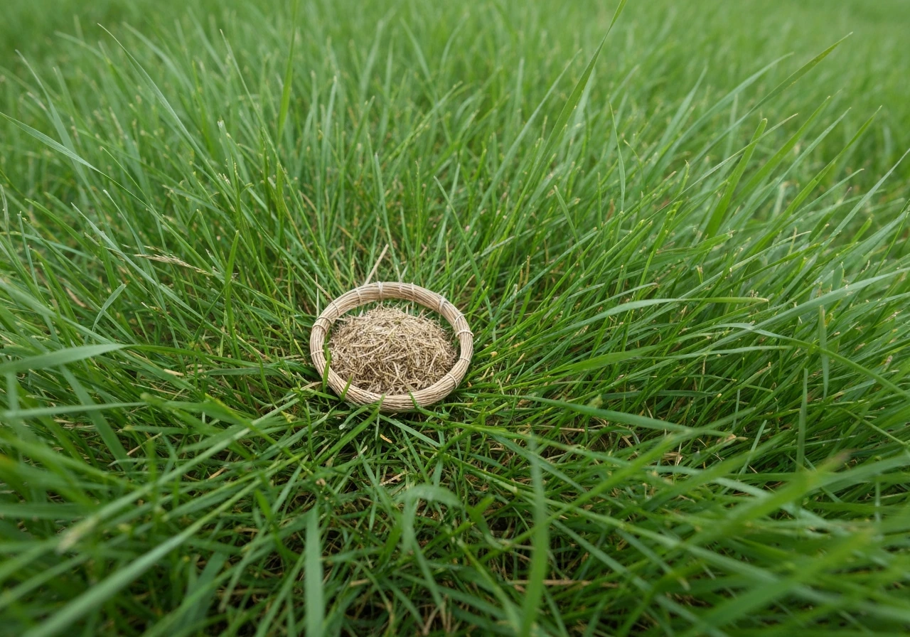 Close-up van gras op een vensterbank met zichtbare gras-sliertjes die lijken op haarbalresten.