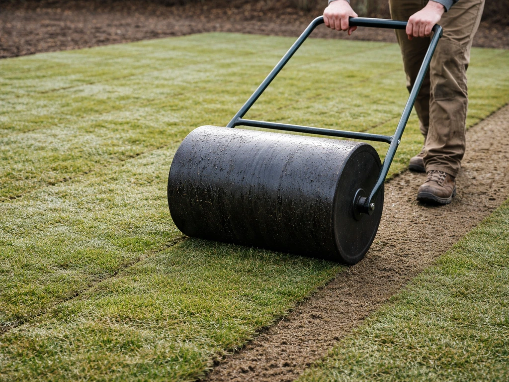 Graswals die opgevroren bulten vlakdrukt in een tuin, zichtbare zoden na vorst en dooi.