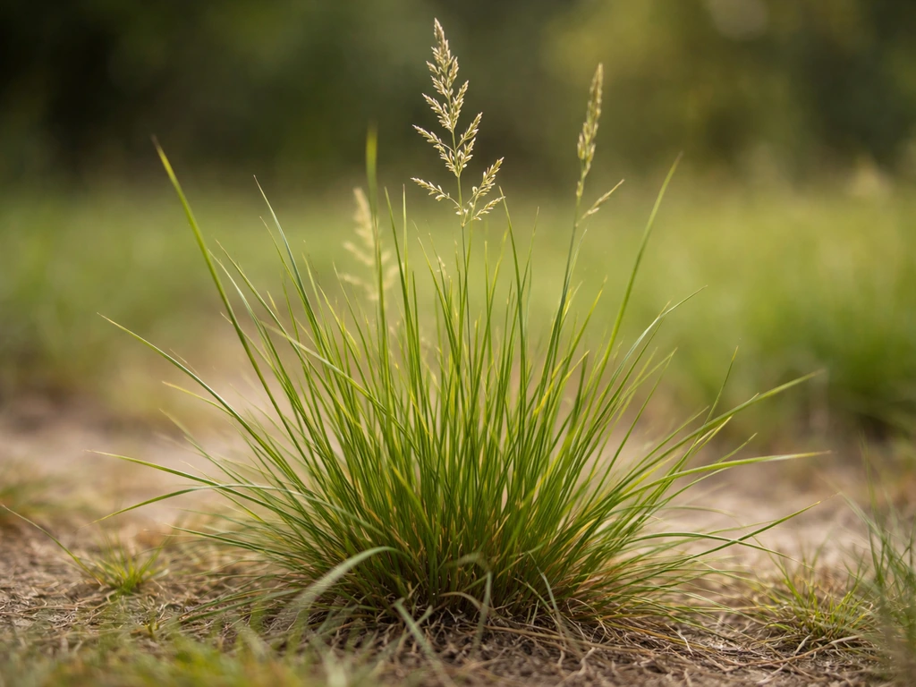 Close-up van grassen (Poaceae) met sprieten en een aar in natuurlijke, groene achtergrond