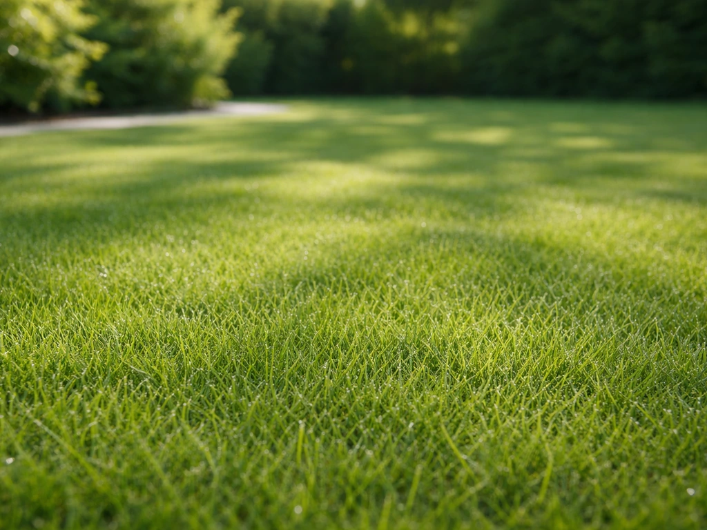 Fotorealistisch Nederlands gazon met fris groen gras en zichtbare structuur, in lente/zomer sfeer bij natuurlijk daglich