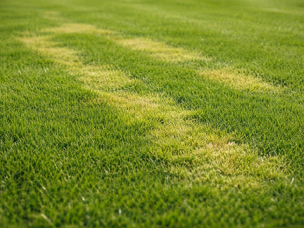 Detailfoto van bont gras in een Nederlands gazon, met duidelijke kleur- en textuurplekken tegen een egaal achtergrondvel