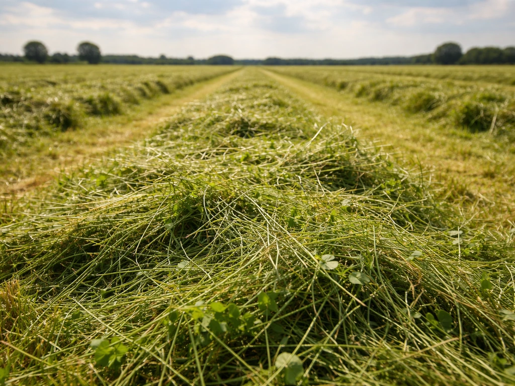 Gras in zwad op een veld na wendelen, zonlicht en droge lucht, minimalistische buitenopname.