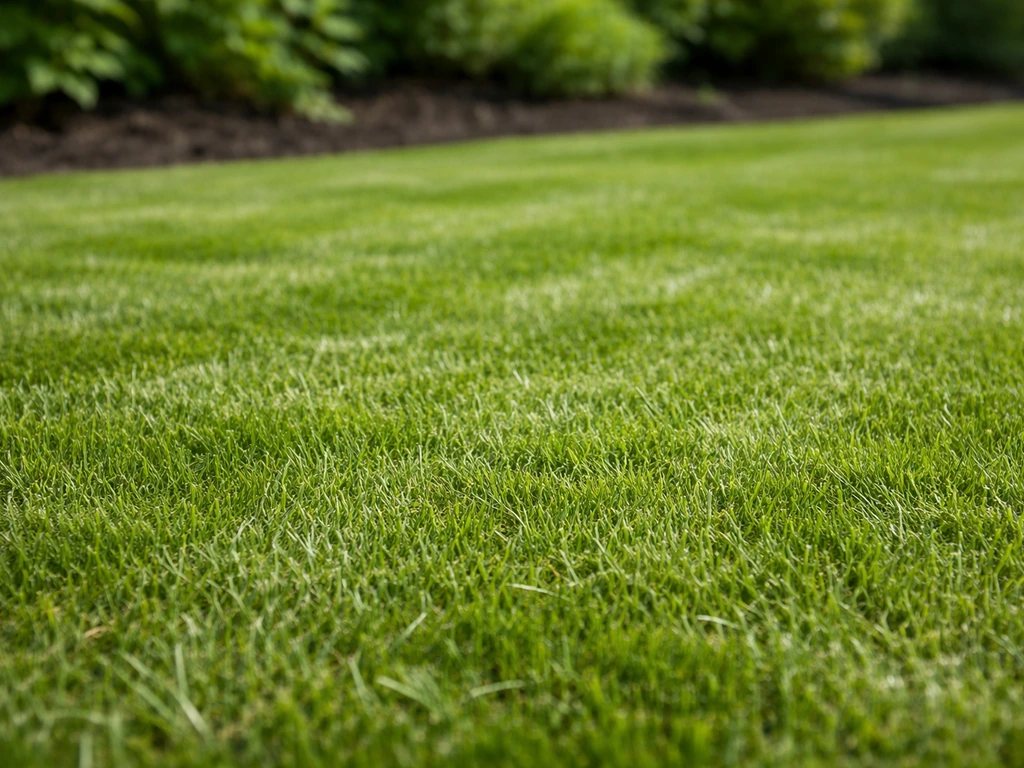 Korte gemaaide grasmat van 3–4 cm met zichtbaar geknipte grassprieten, klaar om in te harken