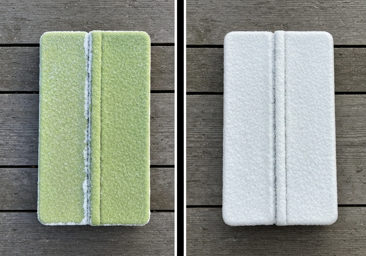 Vergelijking van snijvlak van twee kuilen: links een frisse zuurachtige kleur en structuur, rechts duidelijk afwijkende