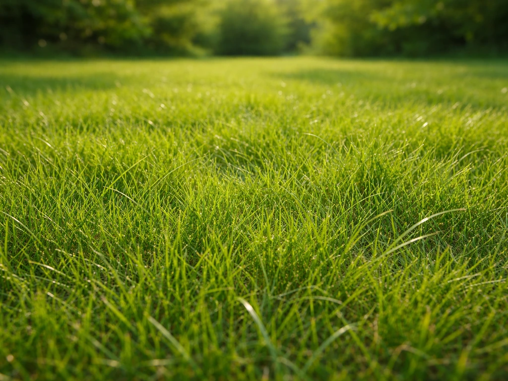 Scherp en fotorealistisch gazon met duidelijke grassprieten en subtiele dieptewerking in natuurlijk daglicht.